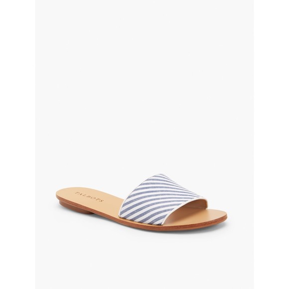 Talbots Striped Nautical Coastal Piped Round Toe Slides Sandals Slip-Ons (NWT) - Picture 1 of 4